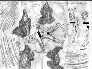 Hurley's sketch of the cult's ritual