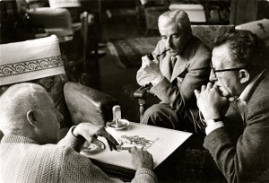 Robert Capa photo of: Howard Hawks, William Faulkner, and screenwriter Harry Kurnitz LEFT PHOTO: young William Falkner