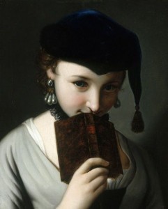 A Young Woman in a Russian Hat Holding a Book by Pietro Antonio Rotari