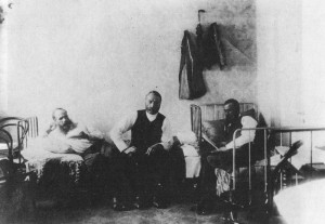 Dostoyevsky (the first from the left) in prison.