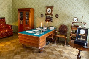 Dostoevsky's study with the clock reflecting the time of the famous novelist's death. 